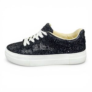 Betsey Johnson Black Sidny Rhinestone Lace-Up Sneakers Size 8